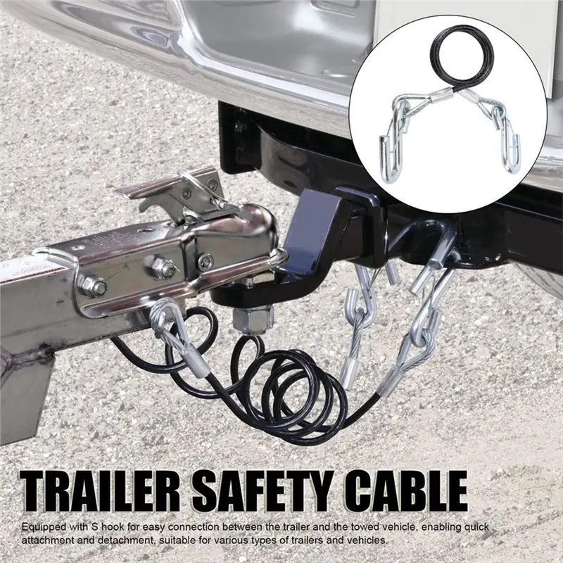 A04E-3500Lbs Load Capacity Trailer Safety Cable With 2 Hook Galvanized Iron High Strength For RV