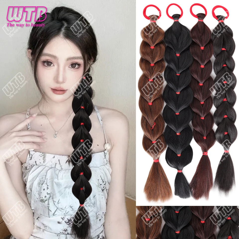 

Synthetic Long Twist Braid Ponytail Extensions With Rubber Band 18 Inch Boxing Braided Hair Extensions For Women Daily Use