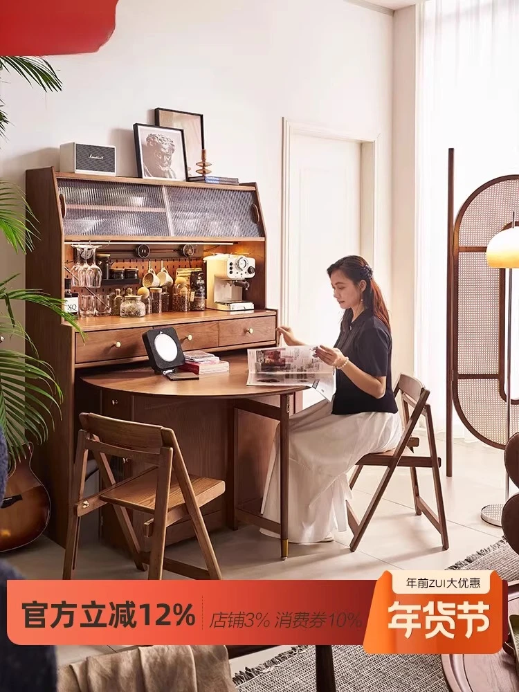 

Customizable folding table integrated cabinet Nordic solid wood dining side cabinet wine cabinet