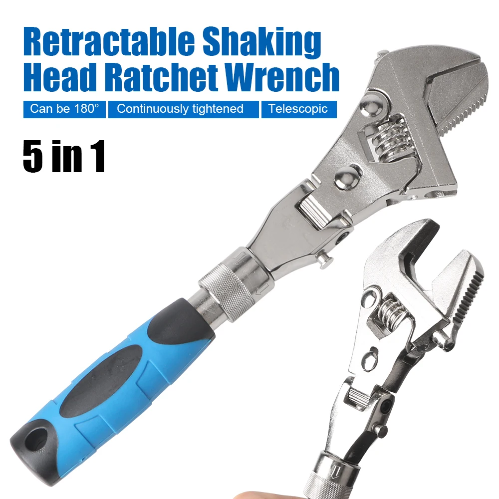 

Car Pulley Wrench 5 In 1 Ratchet Wrench Household Maintenance Manual Tools 10 Inch Adjustable Torque Wrench 180 Degree Folding