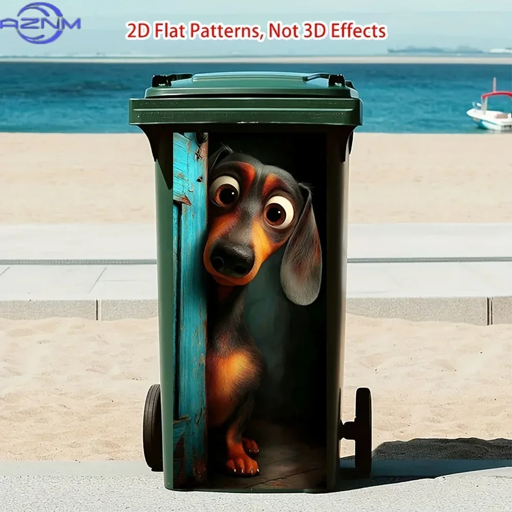 Curious Dachshund Peeks Pattern Self-Adhesive Dustbin Sticker, Decorative Trash Can Sticker for Wall & Kitchen, Multiple Sizes
