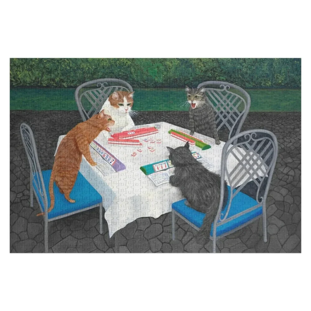 Gatos jogando mahjong no jardim quebra-cabeça imagem personalizada presentes personalizados quebra-cabeça de objeto de bebê personalizado