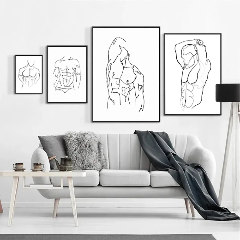 Abstract Men Body Canvas Poster Male Line Painting Nude Figure Wall Art Posters Minimalist Gay Bedroom Home Decor