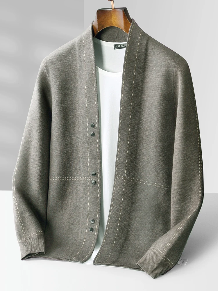 TLOML الخريف الشتاء الرجال سترة الكشمير المعنقة معطف الأساسية الخامس الرقبة سترة 100% ميرينو الصوف تريكو الذكية سترة غير رسمية لينة القمم