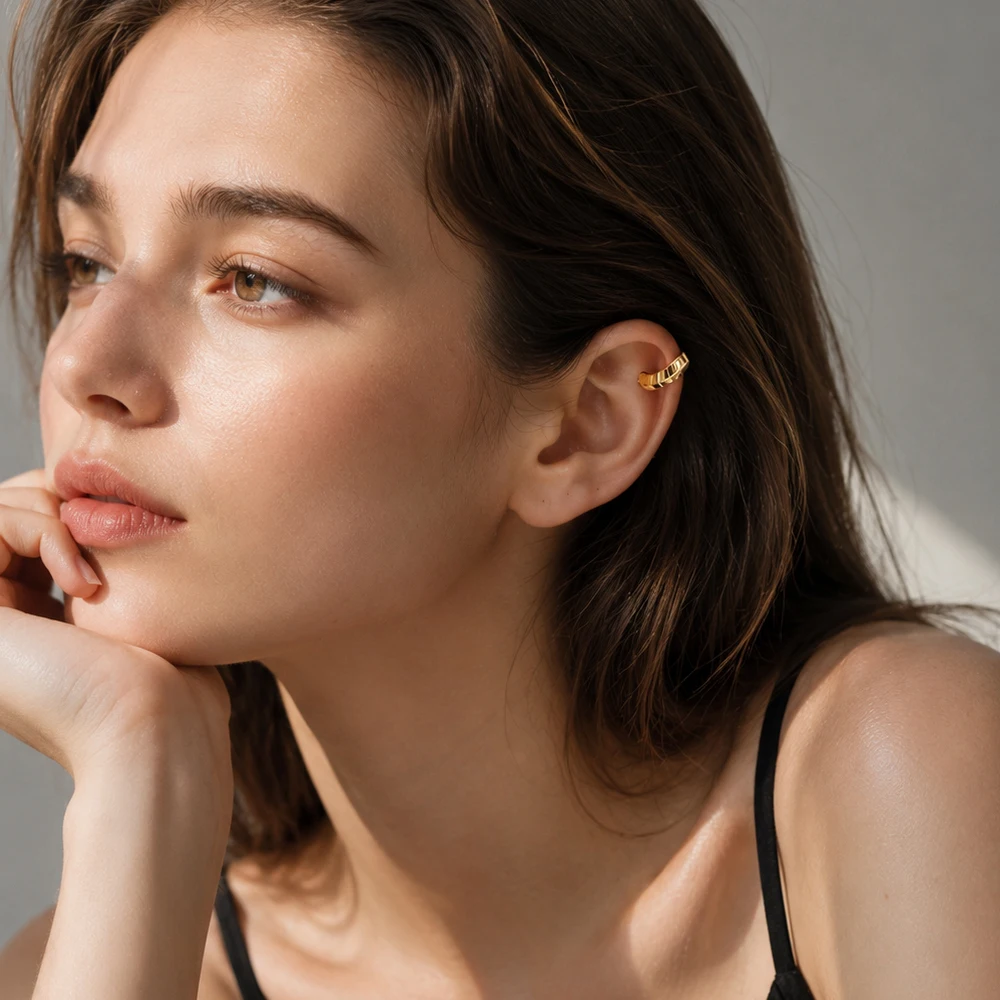Single Golden Ear Cuff in Snake Shape Europe Style Fine Jewelry Trendy Gift For Women 925 Sterling Silver view 2