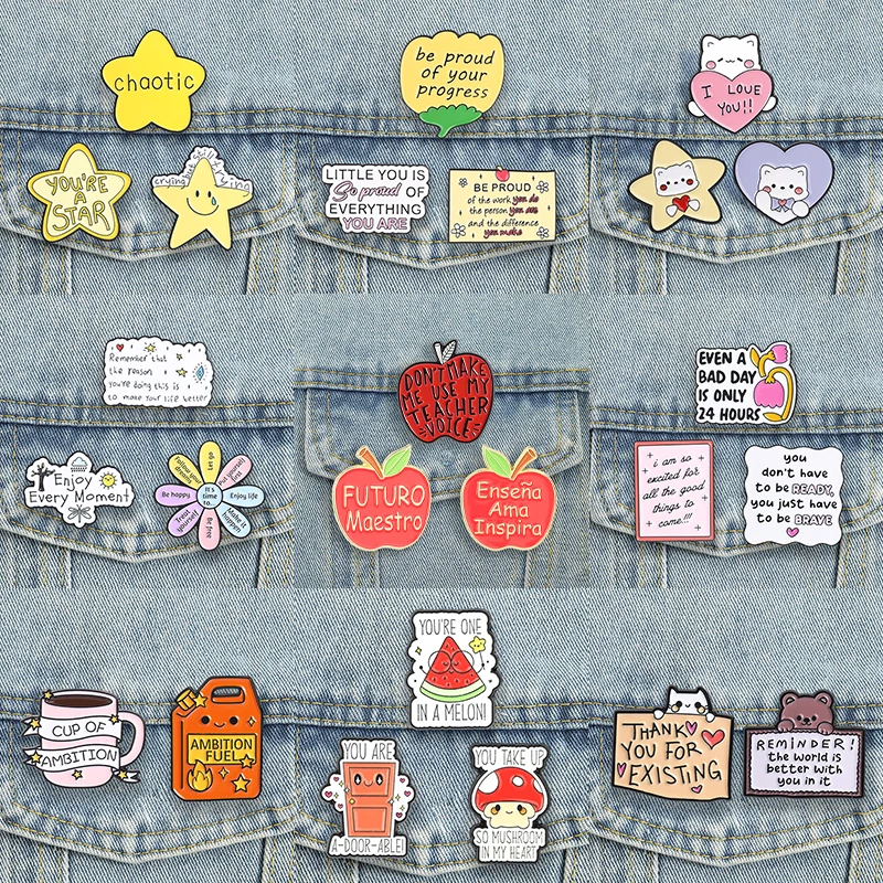 2-4pcs/set Inspirational Enamel Pins Positive Affirmation Brooch Future Teacher Badge Star Cat Pun Jewelry Gift for Friends