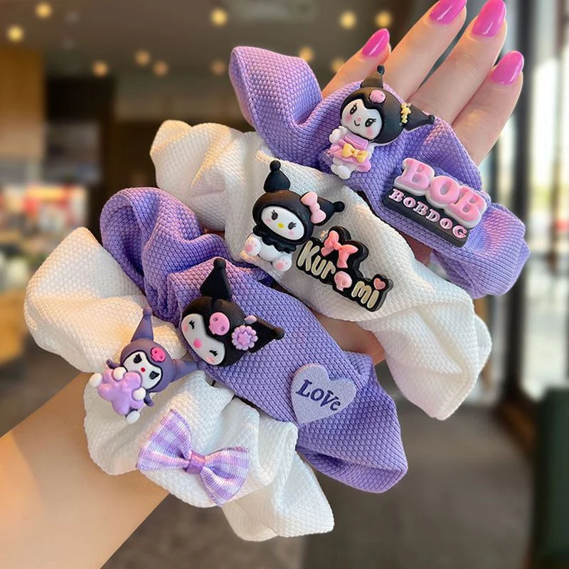 Sanrio Mädchen Haarbänder Niedliche Cartoon Kuromi Haarseil Kawaii Elastisches Stirnband Haarschmuck Pferdeschwanzhalter Weihnachtsgeschenk