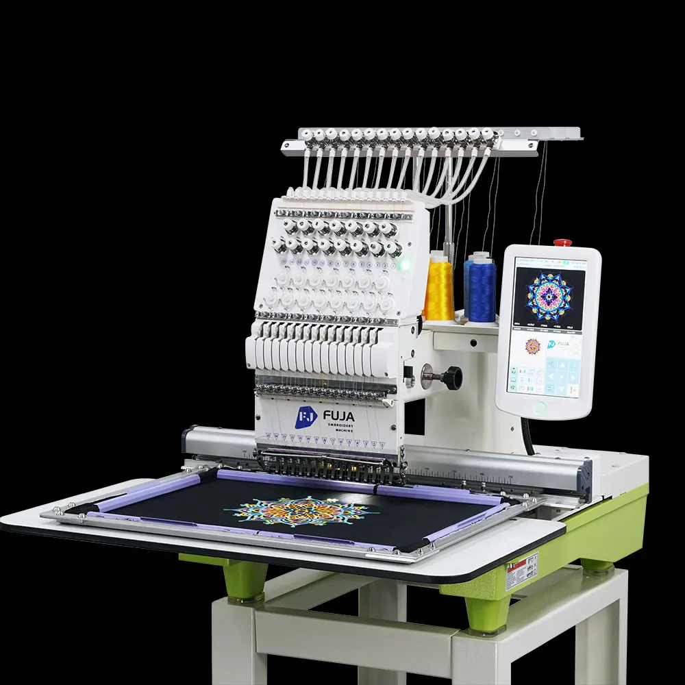New Single Head Computerized Embroidery Machine 12/15 Needles Motor-Driven for Home Use Commercial Flat Cap Hats & T-shirts