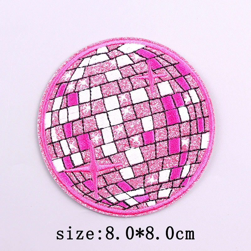 Disco Ball Embroidery Patch Iron On Patches For Clothing Thermoadhesive Patches On Clothes Cartoon Heart Rainbow Applique Decor