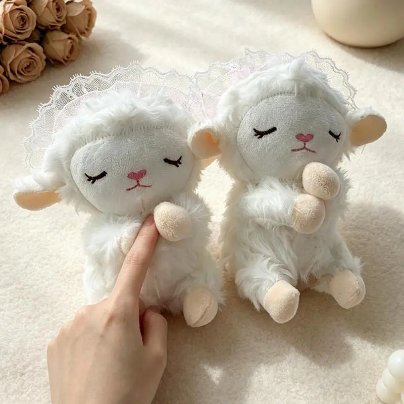 Cute Sweet Woolen Plush Toy Keychain Curly-Haired Mini Backpack Charm Soft Bag Pendant for Family Holiday Gift