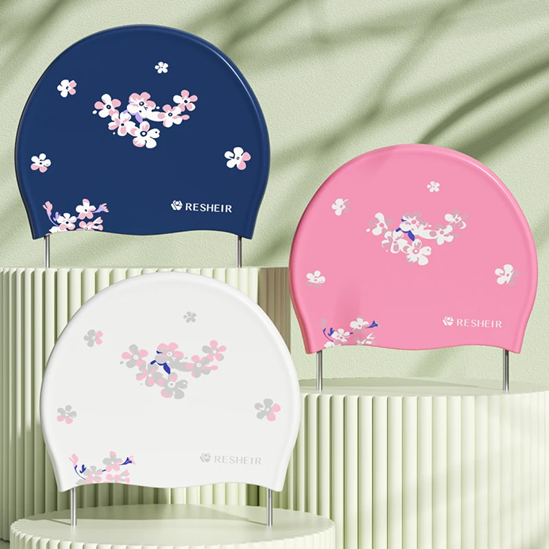 

Силиконовая водонепроницаемая шапочка для плавания, высокоэластичная женская удобная и модная шапочка для плавания с принтом