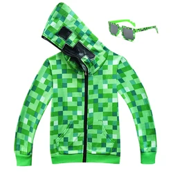 New Sportswear Kids Children Halloween Green Cosplay Costume Funny clothing Birthday Party boys M-Creeper games Set Headgear