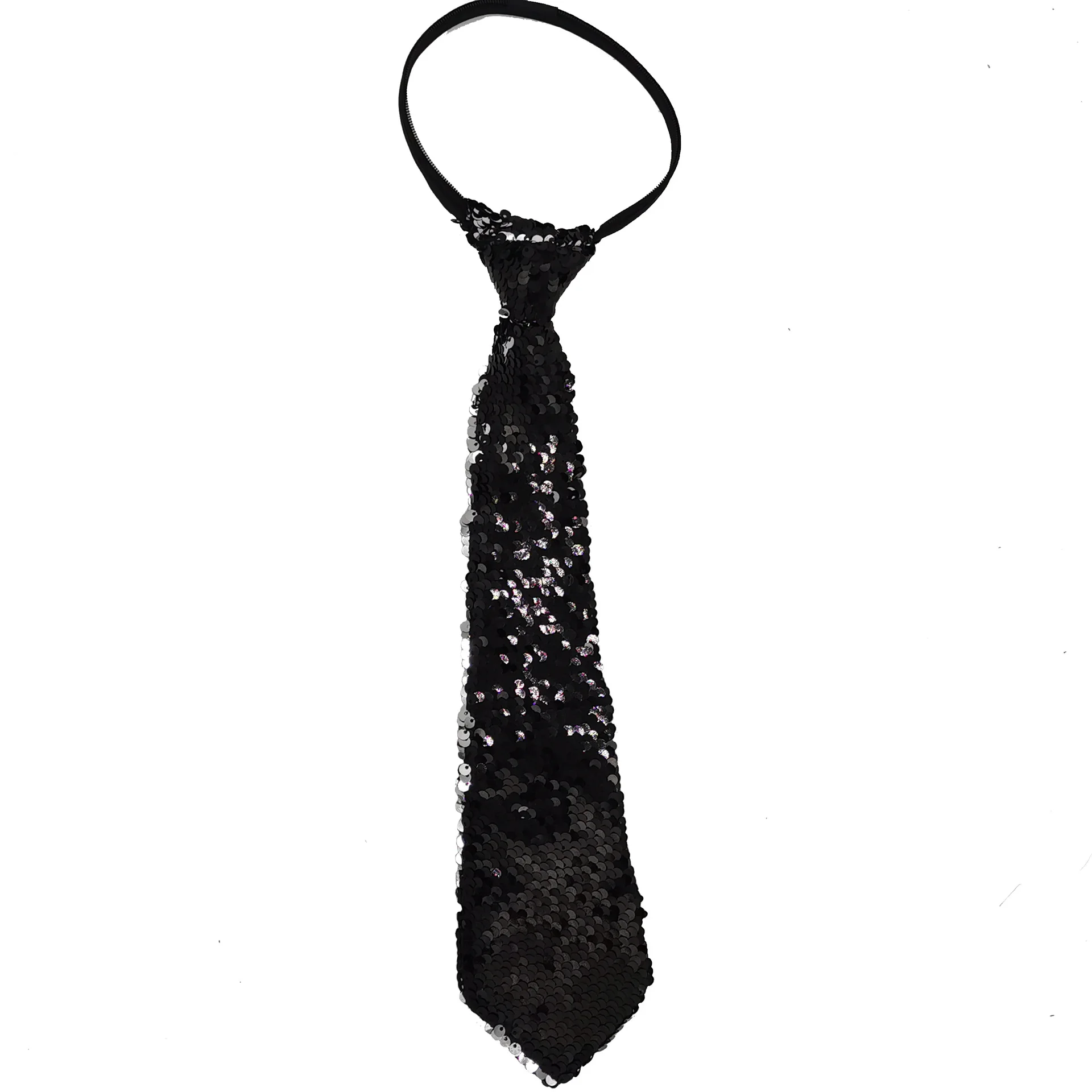 Sequin Bead Tie with Foldable Double Color Scaled Flash Tie Stage Performance Tie