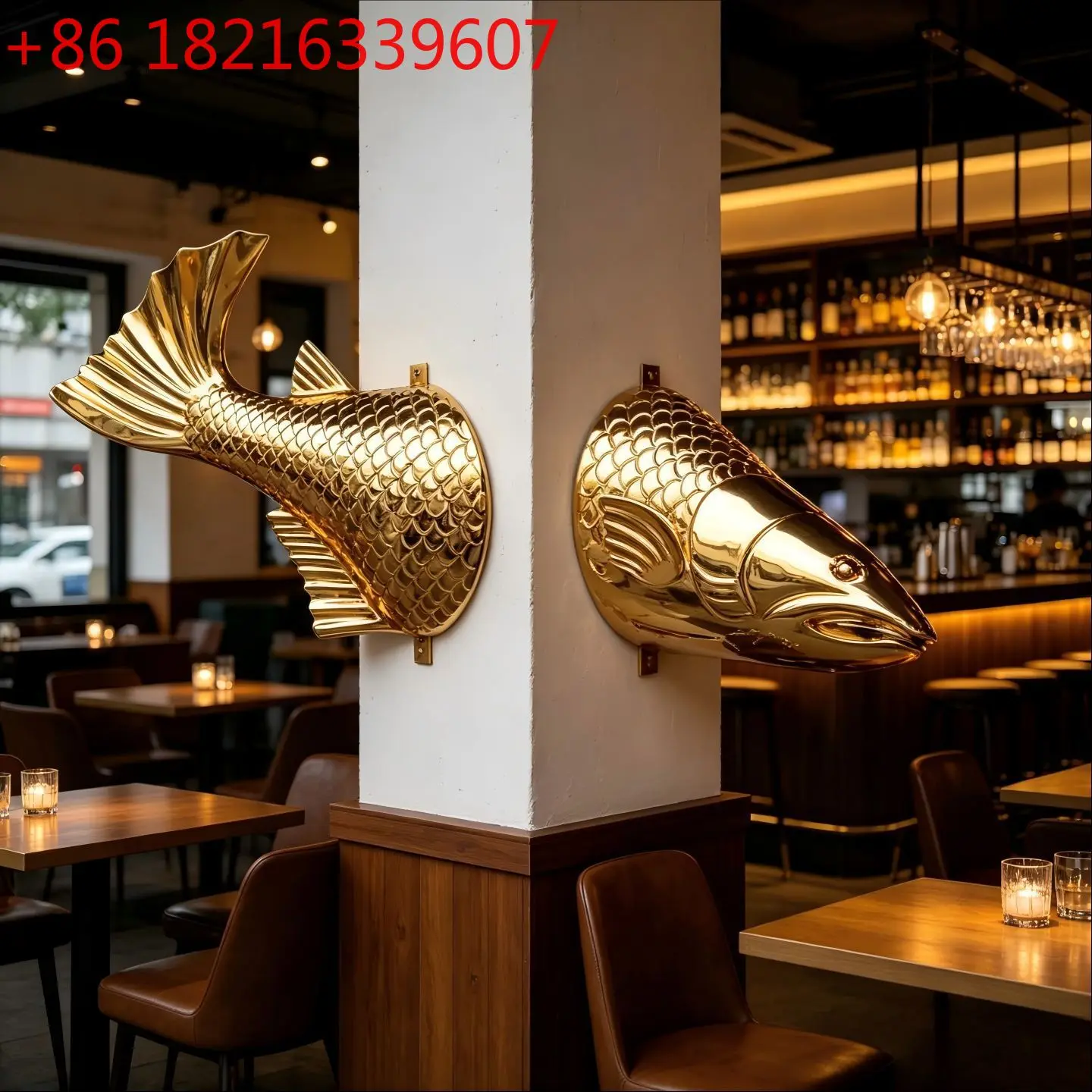 YAO fiberglass sculpture through the wall fish wall hanging decoration grilled fish restaurant bar club pillar door wall