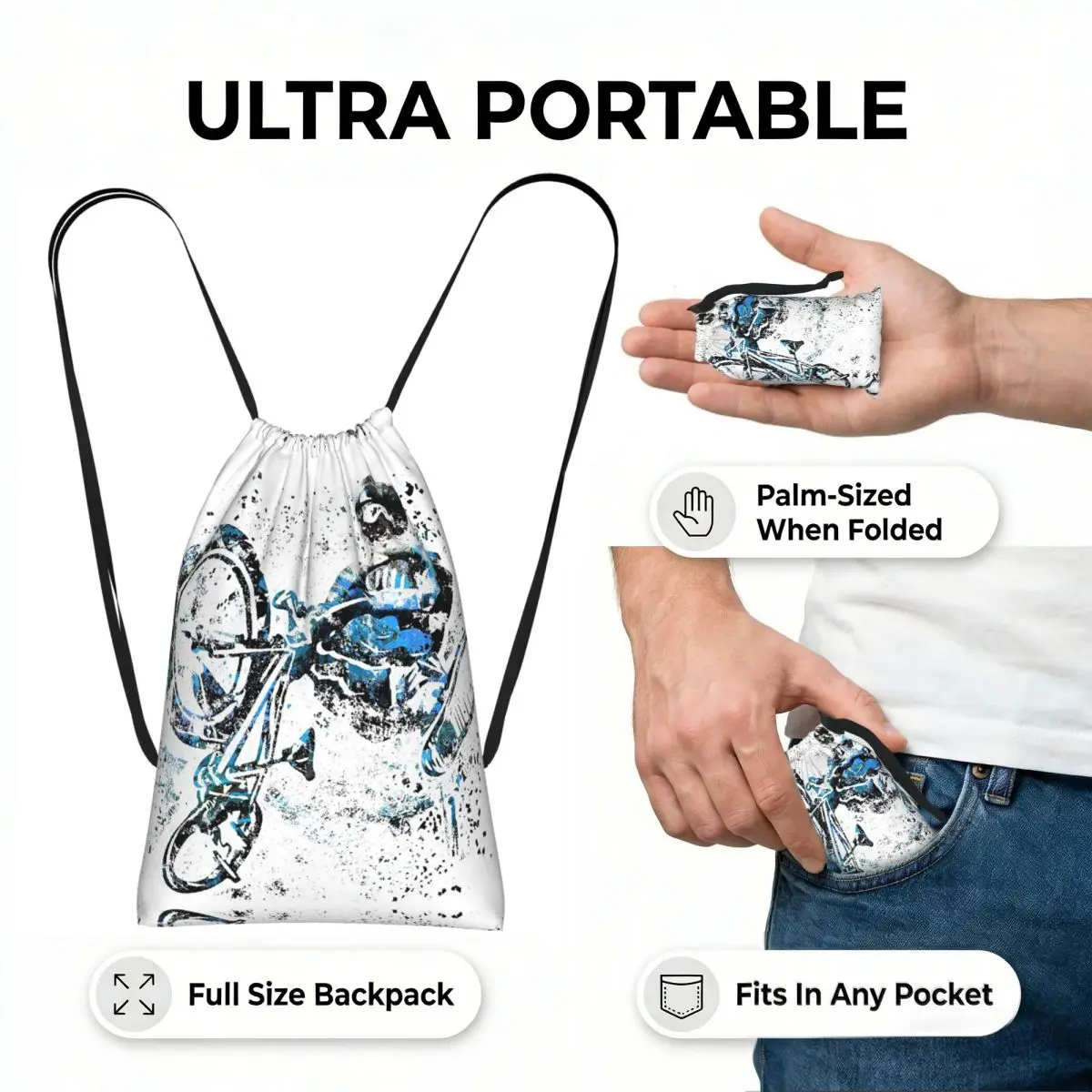 BMX Rider BMX Bike Drawstring Backpack hiking cycling Bag Portable Travel Drawstring Bag for Men Women