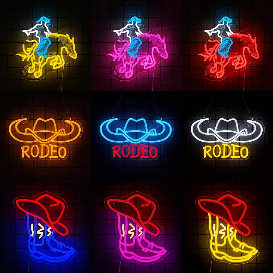 Cowboy Neon Sign,LED Neon Light Sign for Wall Decor,USB Light Up Signs for Bedroom Man Cave Bar Office Home Birthday Party Gifts
