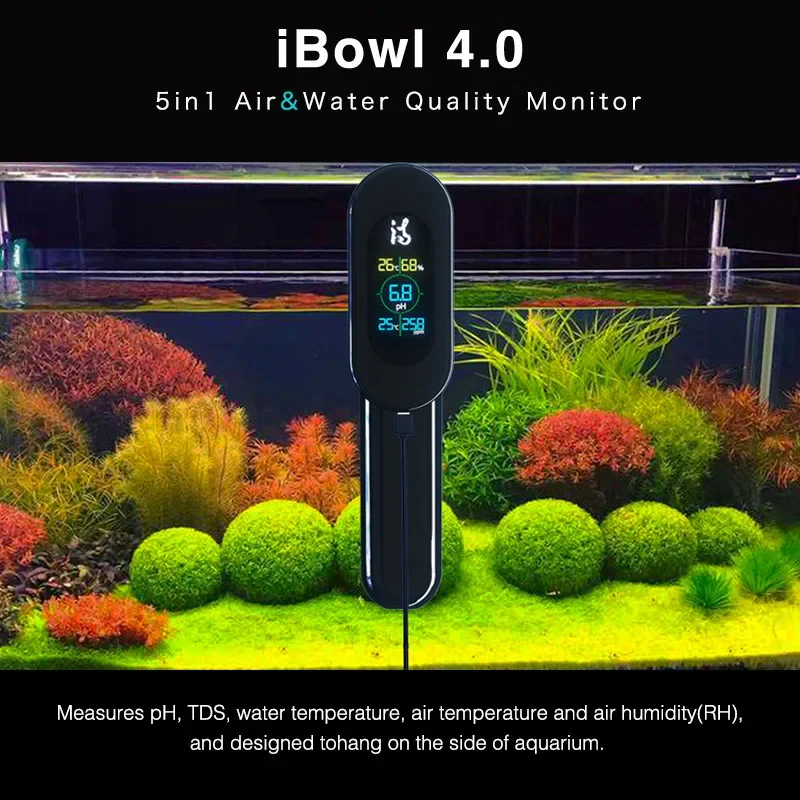 iBowl Aquarium Water Quality Monitor 5in1 TDS&pH&Temp Meter Water Quality Real-time digital meter marine tank 4.0