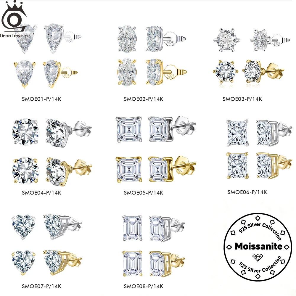 

ORSA JEWELS 0.5-4CT 925 Sterling Silver Moissanite Earrings Fashion Sparkling Moissanite Diamond Stud Earrings Wedding Jewelry