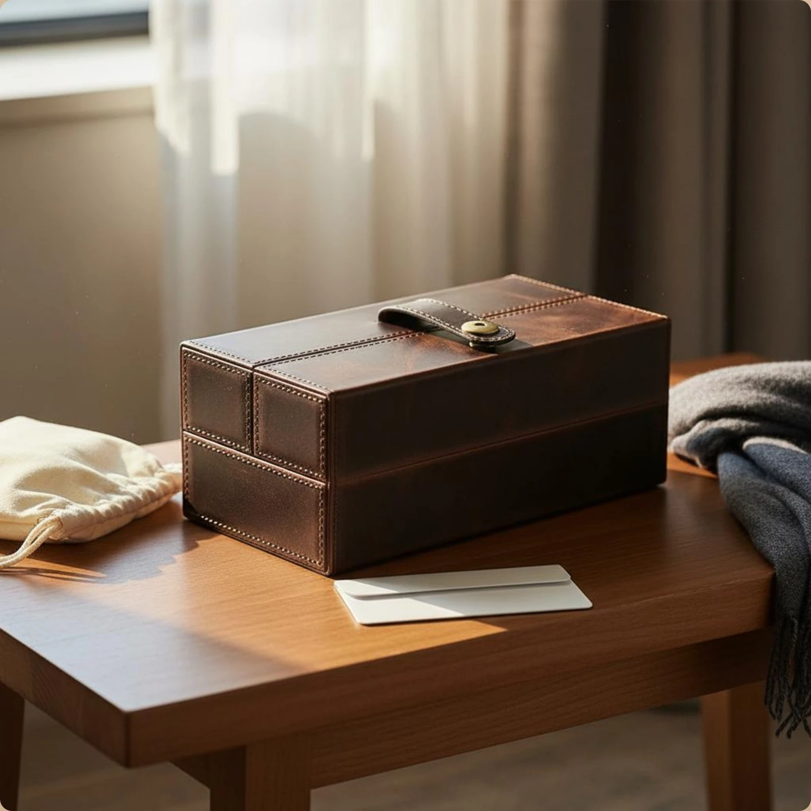 Brown Leather Look 3-slot Watch Organizer with Snap Button Closure Watch Case Travel Watch Box for Home Storage