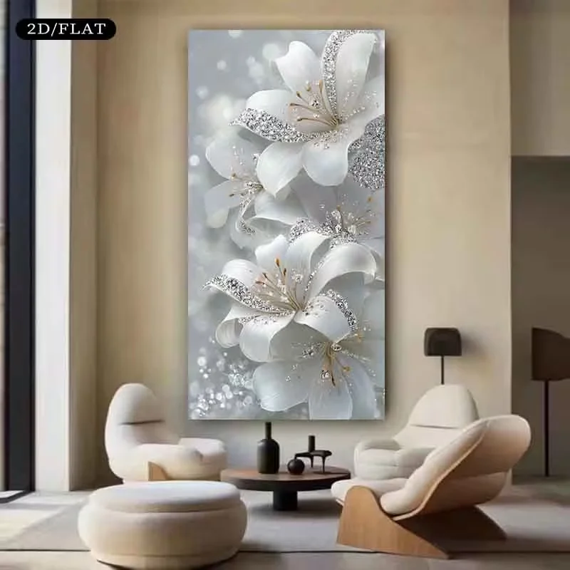 2D Flat, 2D Flat, Two-Dimensional Plane, 1pc, 31.49X 62.99Inch 80X 160Cm Frameless Large Canvas Print, Diamond-Embellished Lily