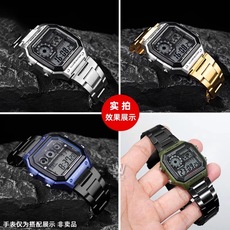 Ремешок для часов из нержавеющей стали 18 мм для Casio F-91W SGW400 F91W F84 F105/108/A158W/168 AE1200/1300, металлический ремешок из нержавеющей стали