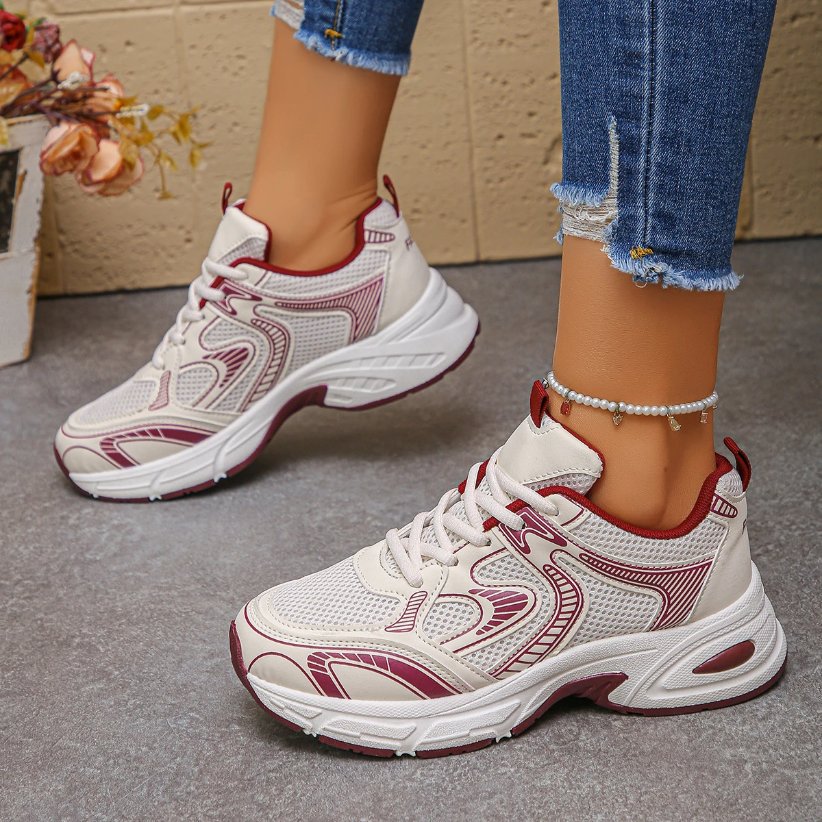 

Толстые кроссовки унисекс на платформе, женская спортивная обувь из трикотажной ткани и сетки, повседневная обувь на толстой подошве, пара прогулок и бега