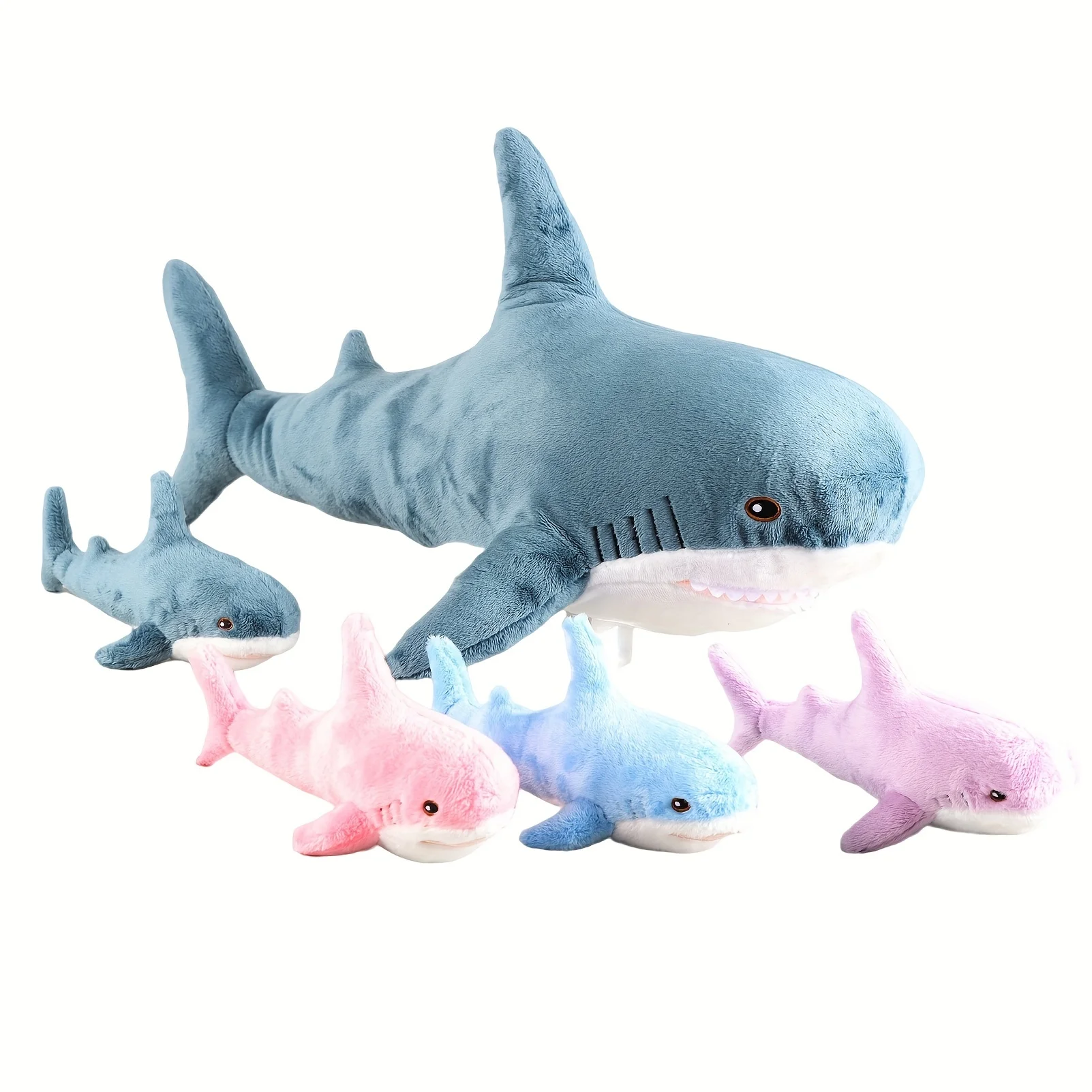Animal relleno de tiburón gigante, tiburón relleno de mamá de 21,65 pulgadas con 4 animales de peluche de tiburones para bebés, barriga interior con cremallera para regalos de niños