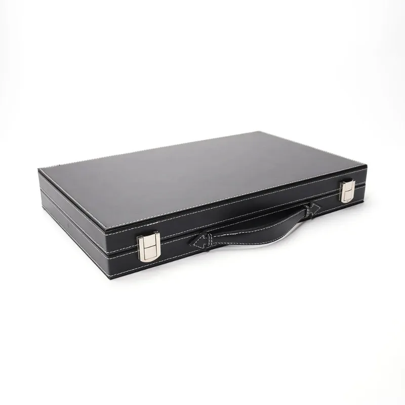 Luxury Backgammon Chess Set Black PU Leather Chess Box Travel Board Games Creative Handmade Backgammon Family Table Games Gifts