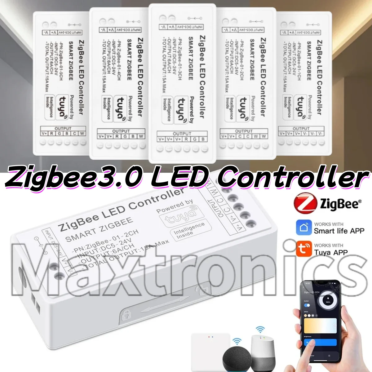 DC5-24V Tuya Zigbee3.0 LED Controller Voice Control Smart Dimmable Alexa Echo Google Home for DIM/RGB/RGBW/CCT/ LED Strip Lights