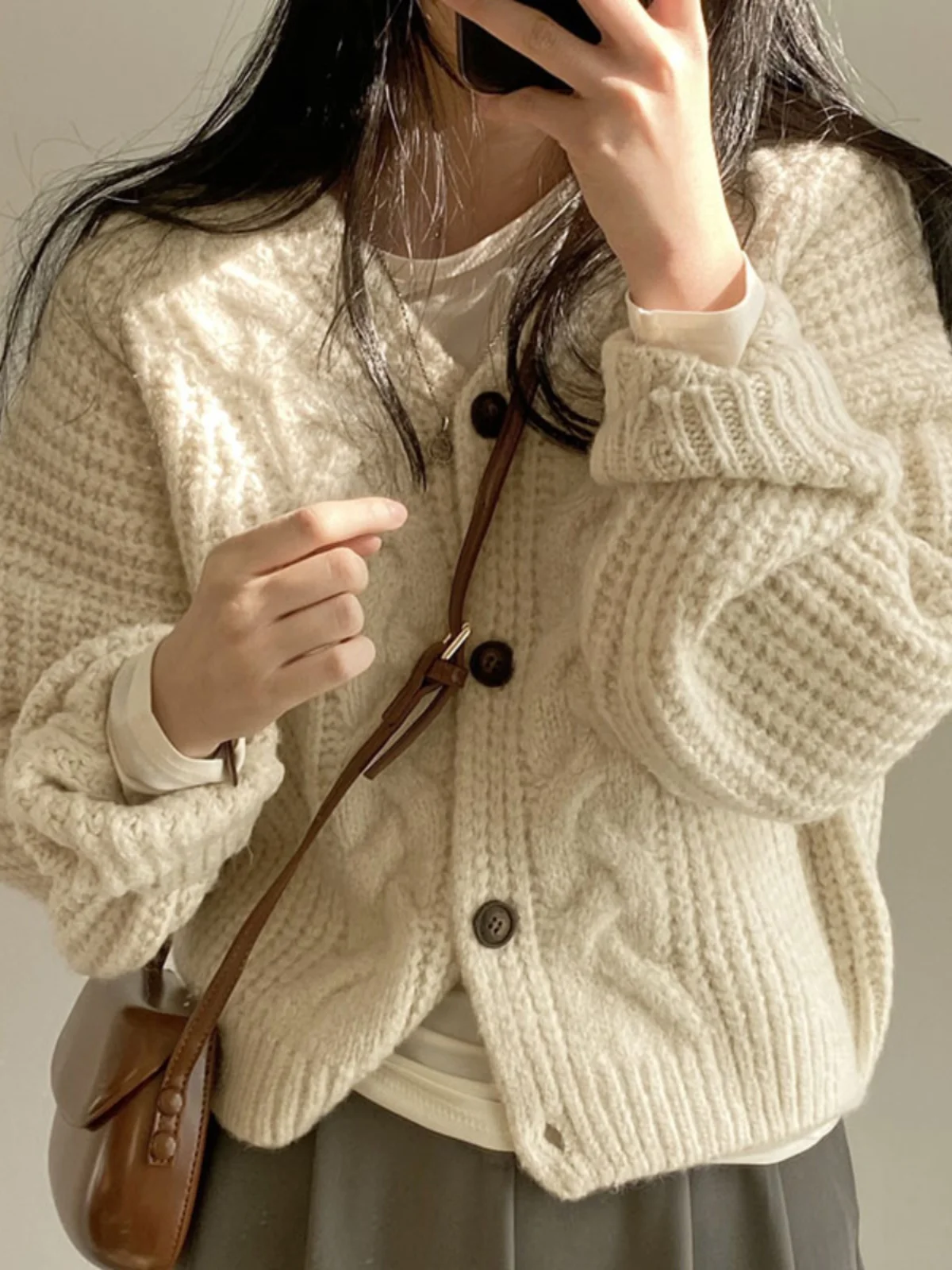 

Ladies' Lazy Sle ort Knit Sweater Coat Spring Autumn New Inner Wear Base Layer V-Ne Long Sve Single Button Pure Color
