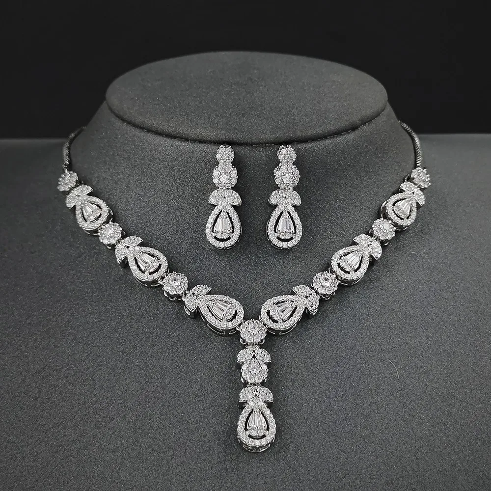 

Luxury 2pcs Pack Indian African Dubai Silver Color Jewelry Set for Wedding Women Gift Necklace Earring