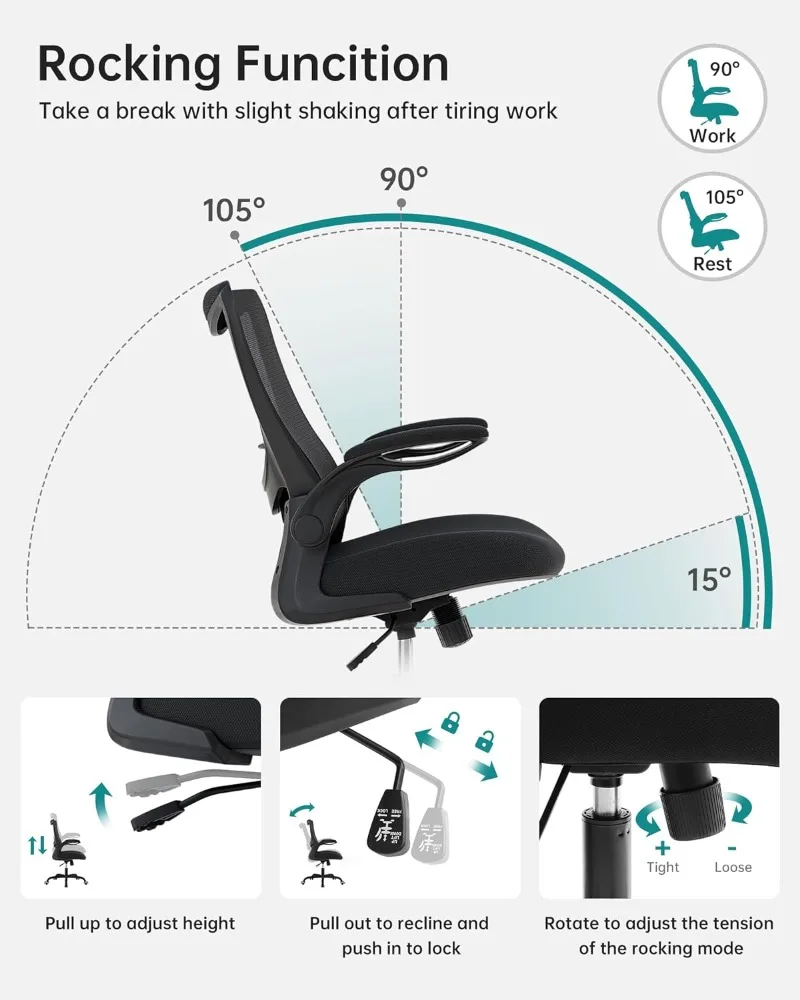 Bürostuhl, ergonomischer Schreibtischs tuhl mit verstellbarer Lordos stütze und hoch klappbarer Armlehne, atmungsaktiver Mesh-Computers tuhl für zu Hause