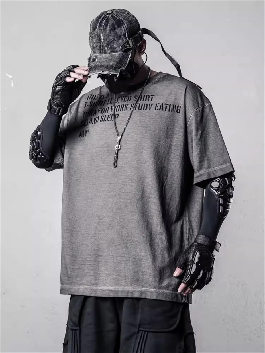Tactical Mens Tees Tops Streetwear Hip Hop Letter Print Short Sleeve T-Shirts Oversized Harajuku Function Casual TShirt Male