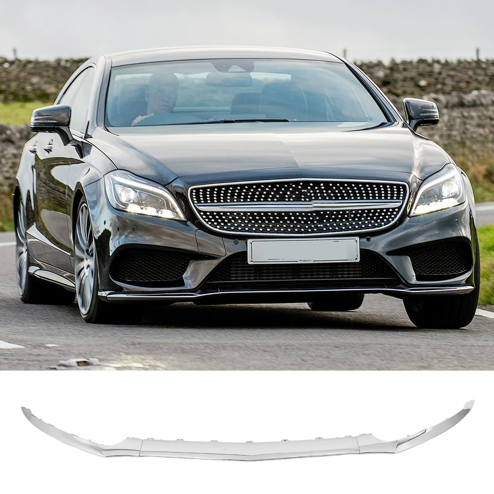 

3pcs Chrome Front Bumper Lower Trim Molding 2188851574 - Replacement for Benz C218 Facelift 2015-2018