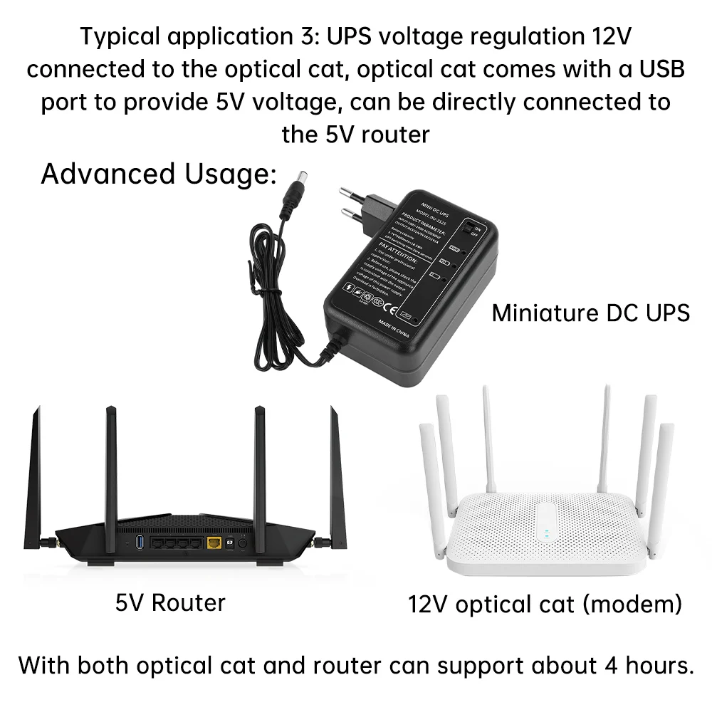 AC 100-240V to DC 5V 9V 12V Power Adapter Router Camera Small UPS 5000Mah Backup Power Build in Battery