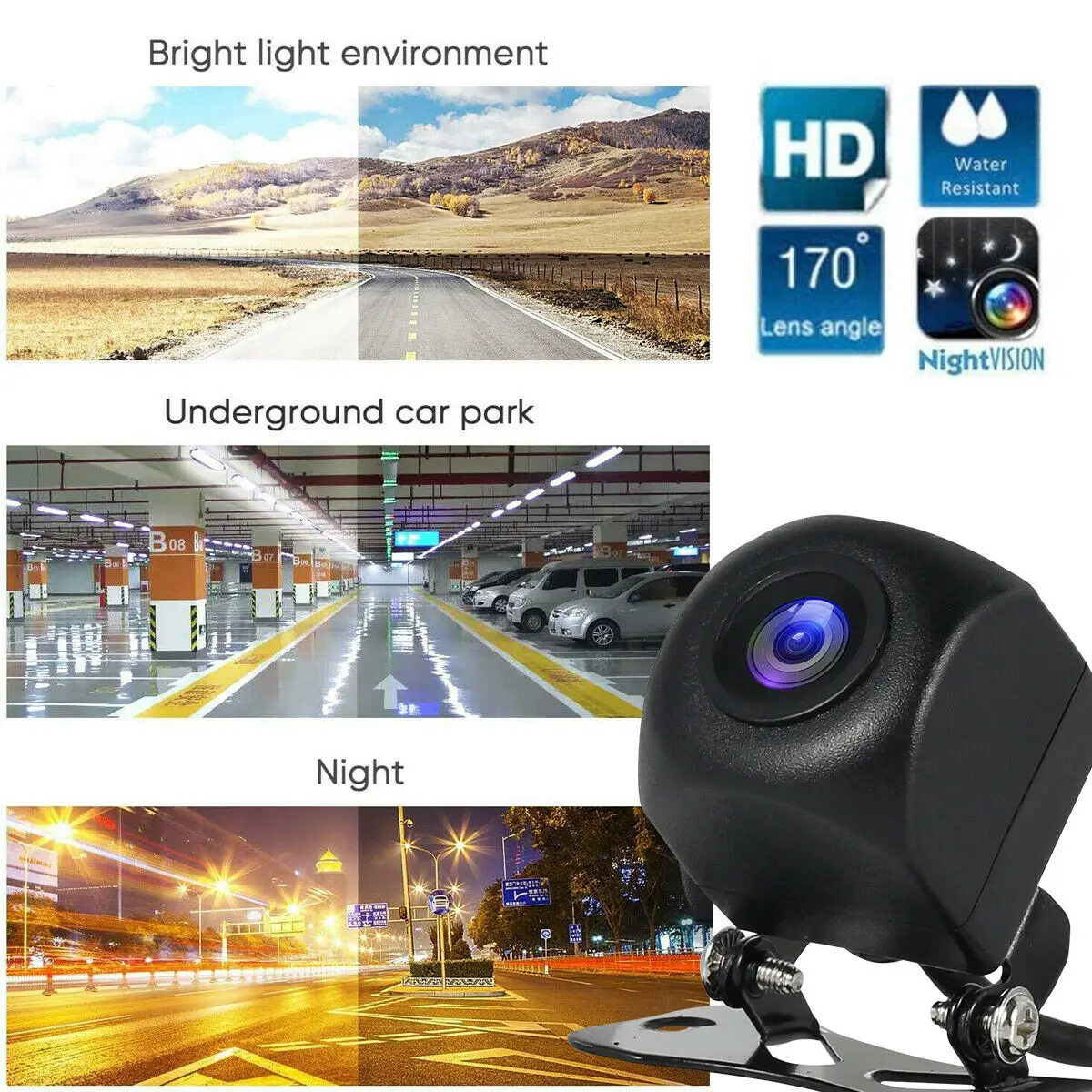 Car Vehicle Rear View Camera Starlight Night Vision 170 Degree HD Video  Waterproof Car Camera with Parking Line