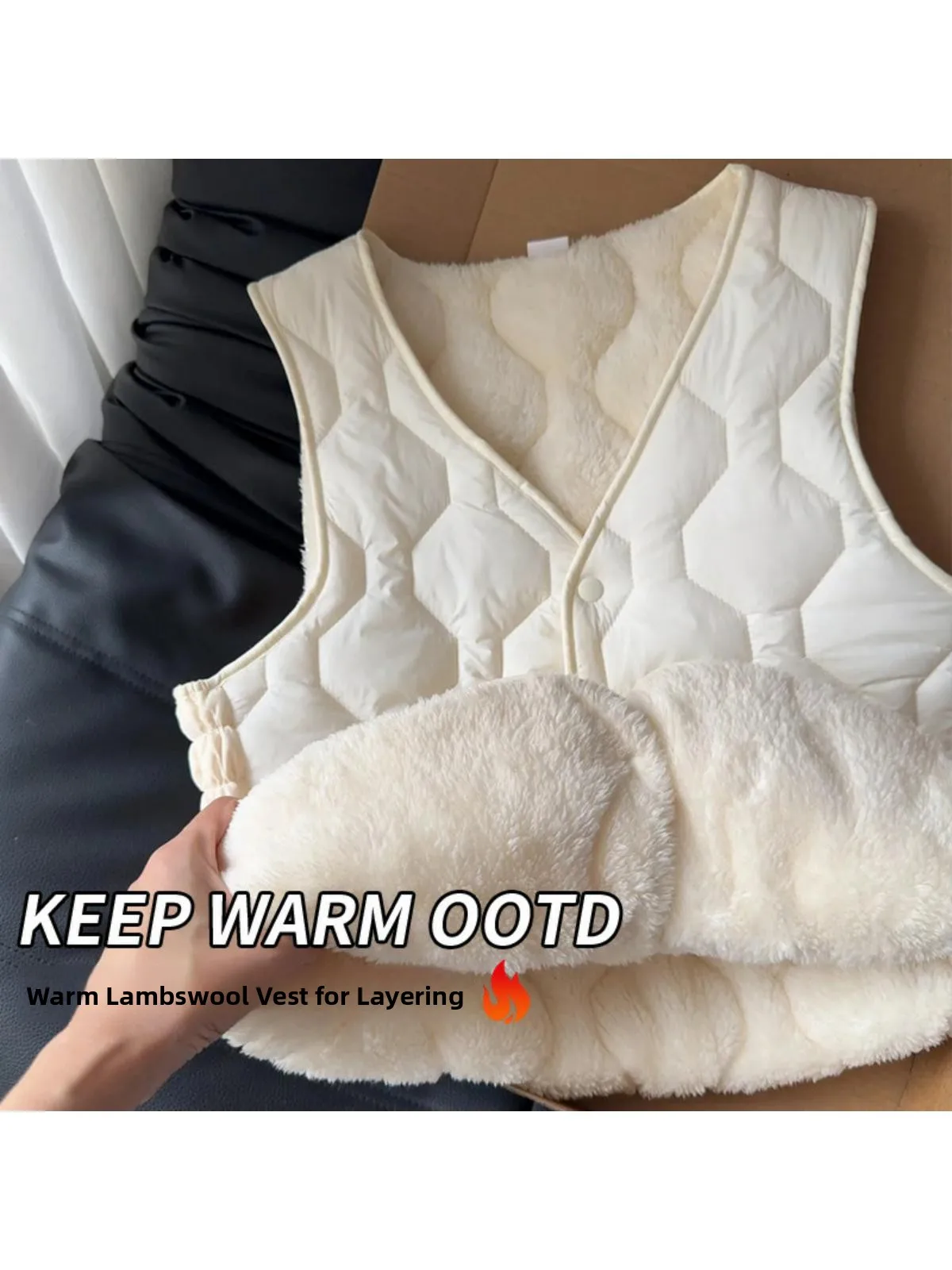

ort Fce Lined Lamb Skin Vest Women's Inner Wear Faion Autumn Winter New Arrival Underarm Temperature Control Vest