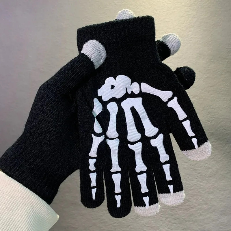 

Skeleton Punk Gloves Winter Women Men Versatile Warm Halloween Knitted Gloves Outdoor Soft Comfortable Mittens Fashion Accessory