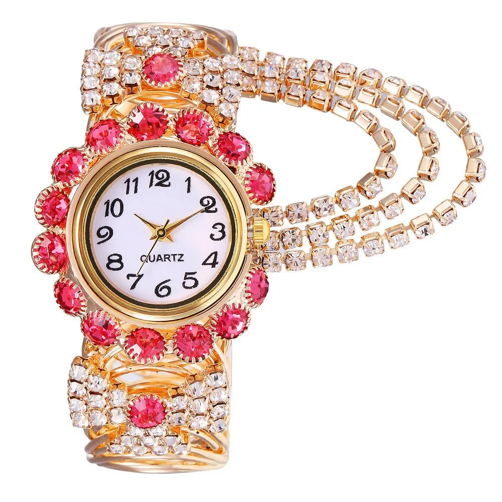 Jam Tangan Modis untuk Wanita Jam Tangan Kuarsa Gelang Pesona Rumbai Berlian Kristal Mewah Sederhana Hadiah Perhiasan