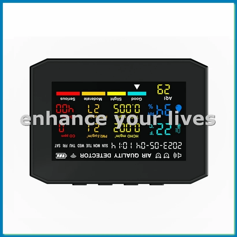 

Монитор качества воздуха в помещении, детектор качества воздуха с дисплеем времени и даты и будильником, монитор CO2, черный-A79U