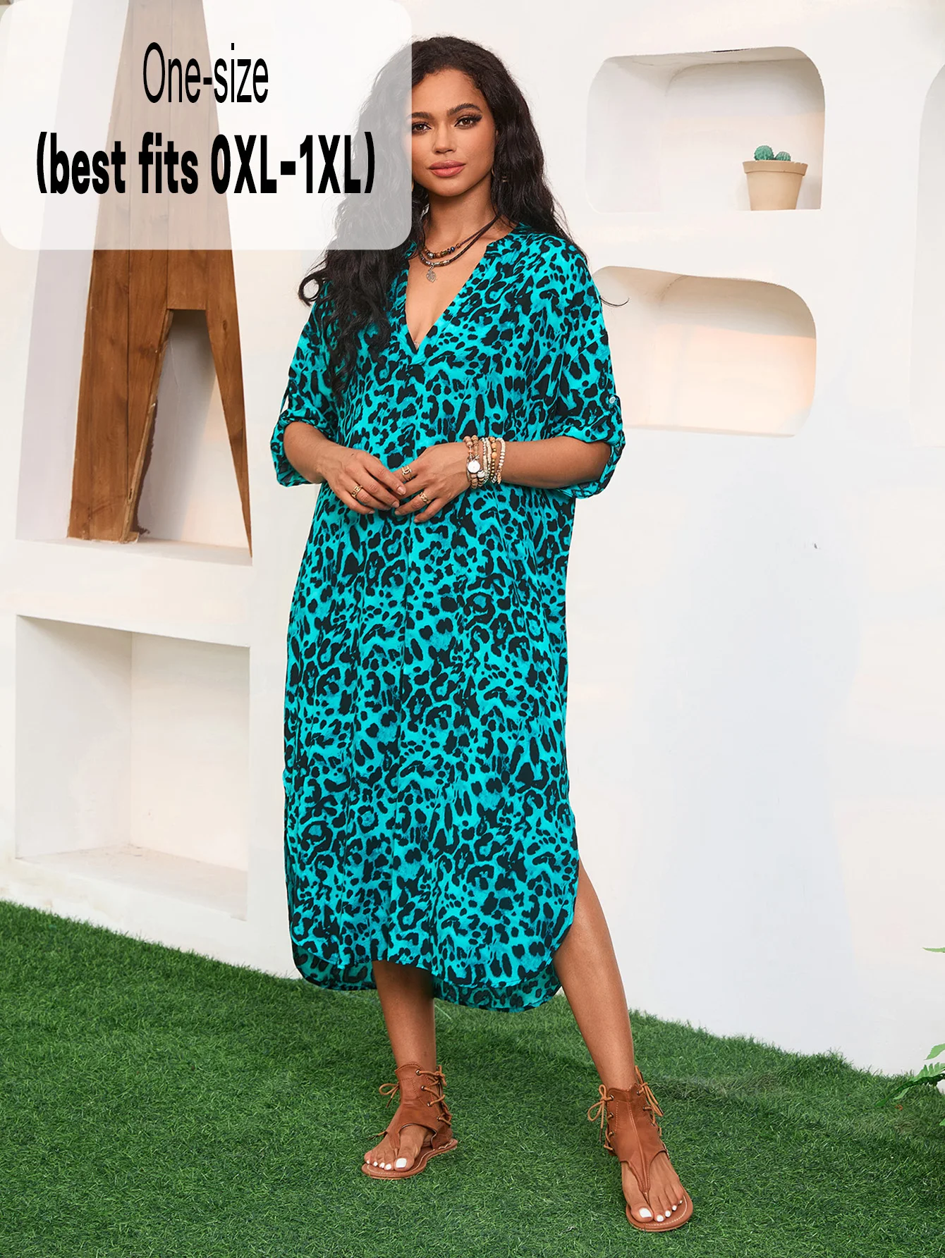 Women's Summer Bohemian Leopard Print Beach Cover-Up - Loose Resort Wear Dress for Bikini & Swimwear