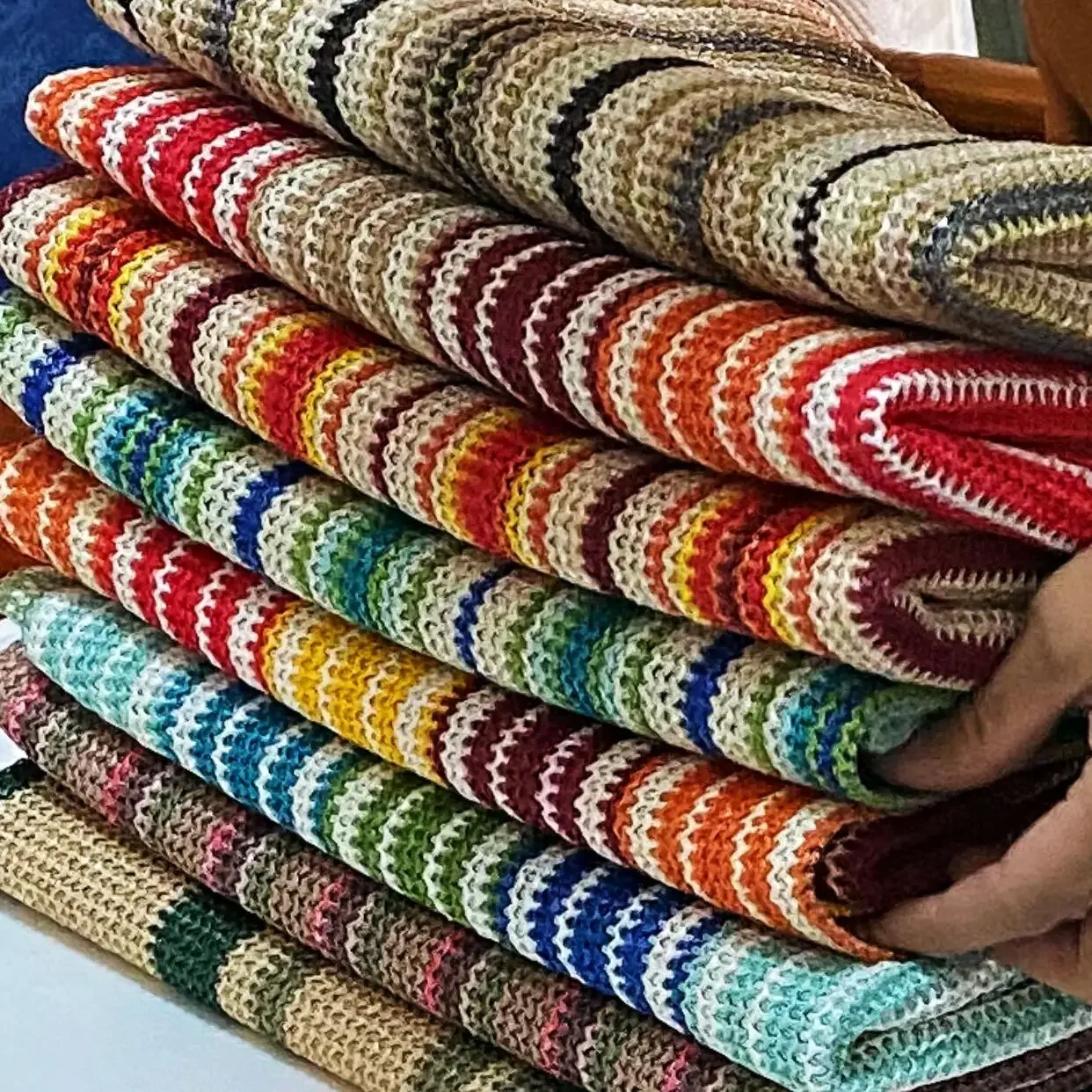 1yard colorful wave stripe PP grass  Raffia Woven Fabric PP Straw Fabric DIY Beach Straw Hand Bag Material