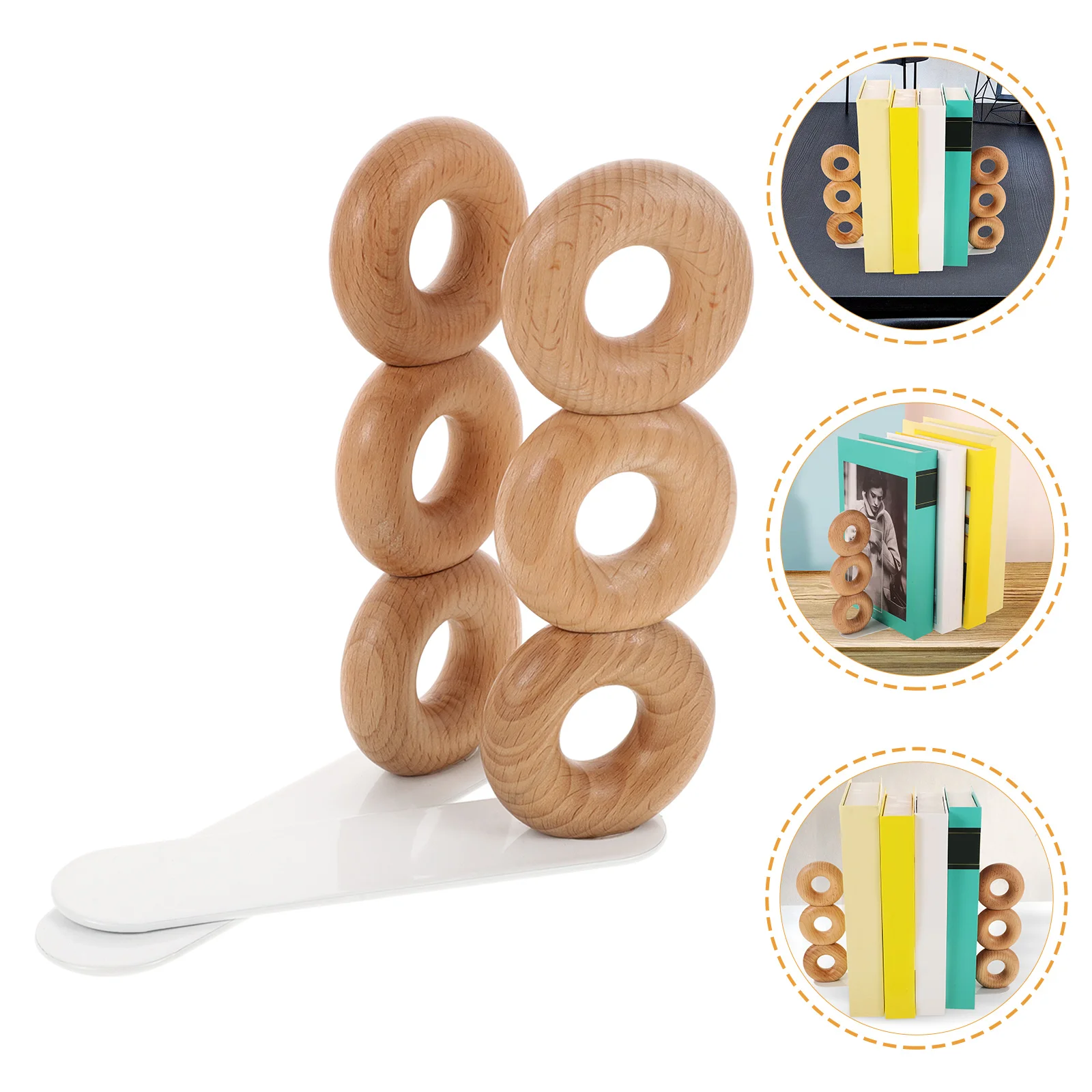 2pcs Wooden Bookends Smooth Surface Anti-scratch Desktop Shelf Organizer Rack Resistant Display Stand for Office