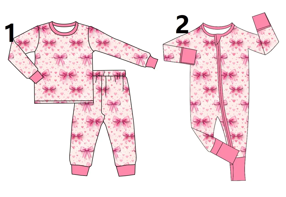 Autumn and winter girls long sleeve pants pink bow suit baby onesie brothers and sisters boutique wholesale