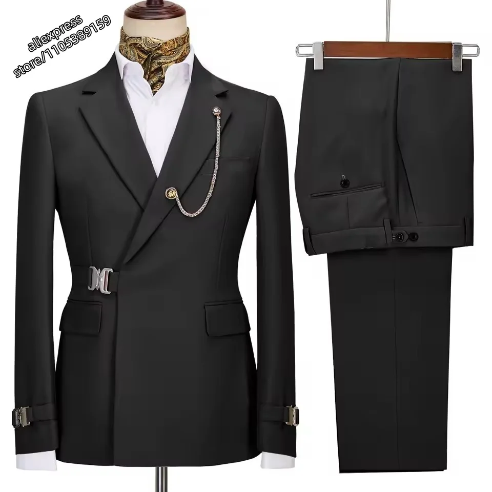 3-Piece Slim Fit Blazer Vest Pants High Quality Winter Formal Wedding Suit Elegant Men Suits Metal Buckle Casual Single Breasted