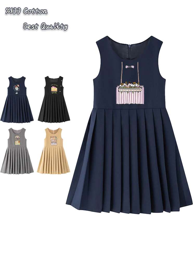 fashion girls dresses summer 2026 new kids Sleeveless skirt casual princess dress Cute ice cream graphics children pleated dress