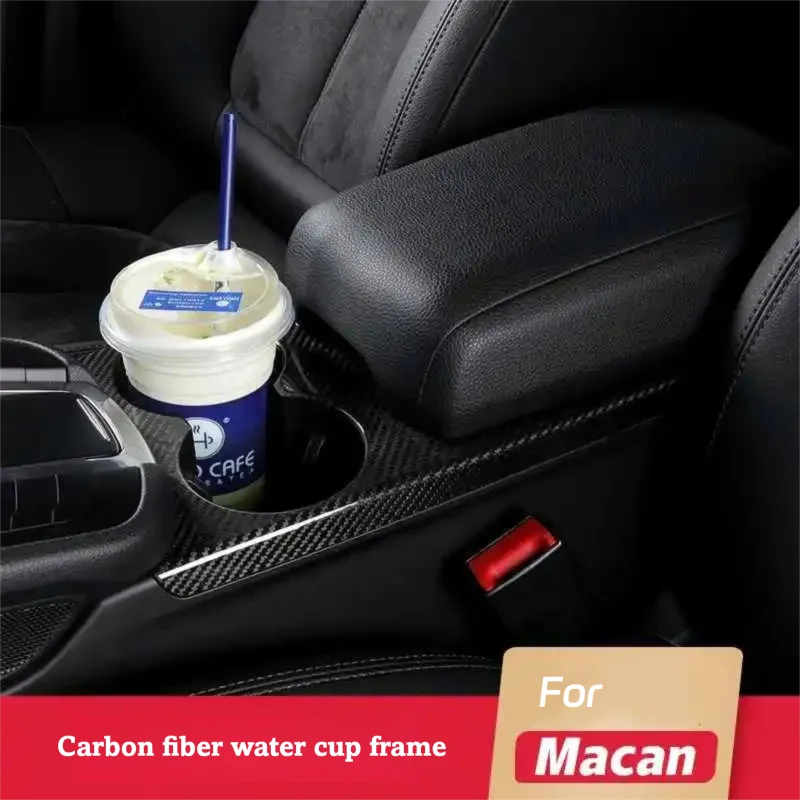 Carbon Fiber Interior Trim Cup Holder Frame Cover for Porsche Macan Center Console Water Cup Holder Decorative Trim Accessories