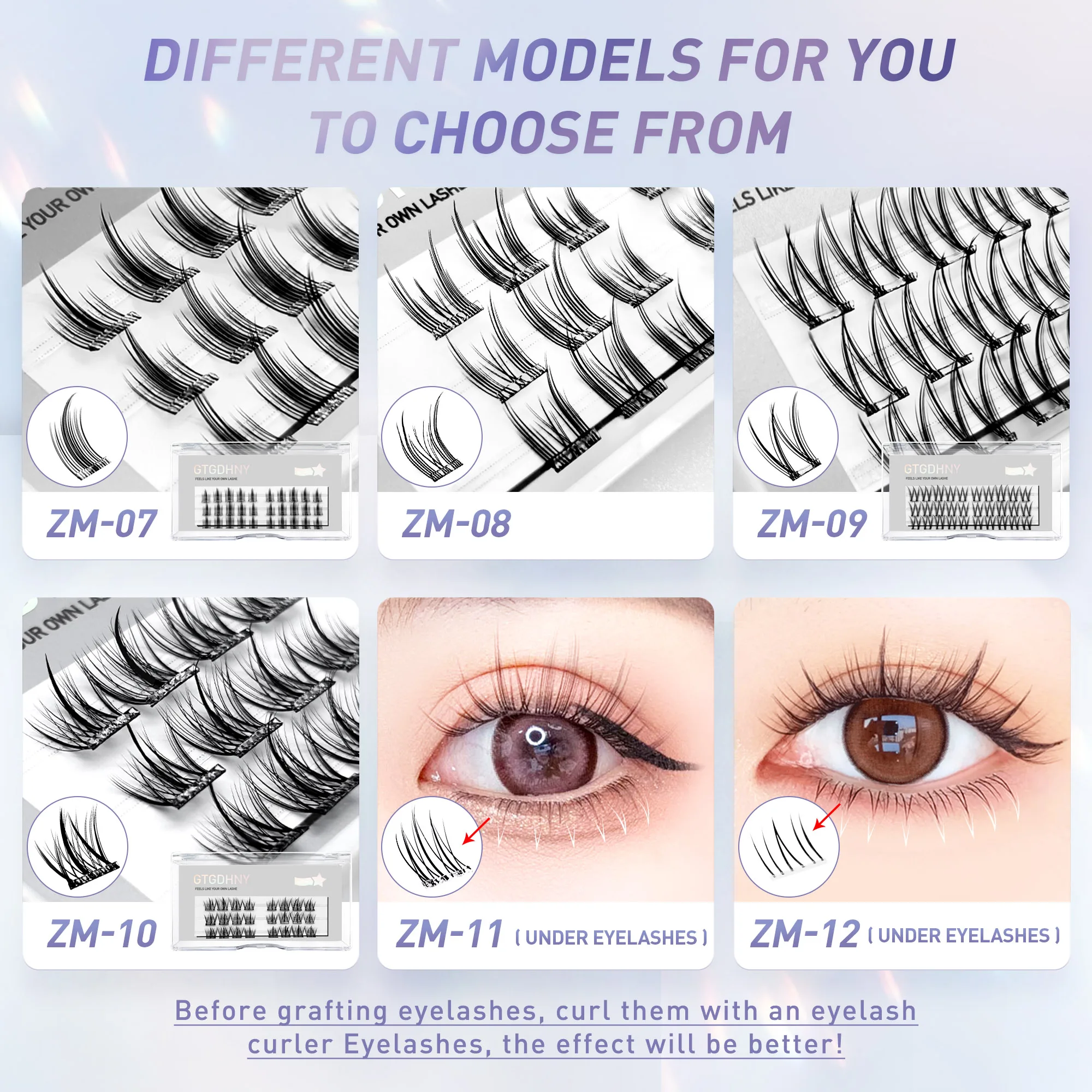 Glue-Free Self-Adhesive DIY Lashes AM Shape Spikes Cluster Eyelash Mix Bond Extension Under Lower Lashes Premade Fan Set