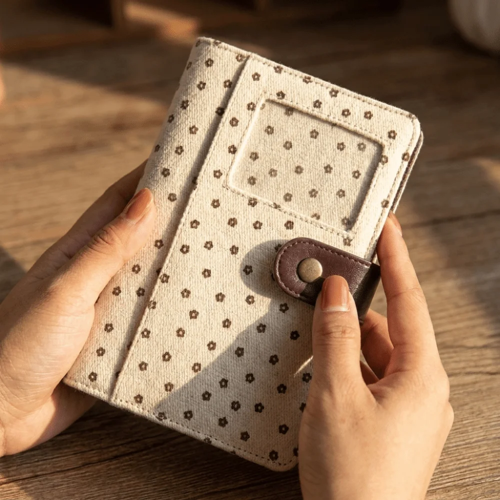DIY Polka Dot A7 Notebook Card Pocket Denim Fabric Journal Binder Cover Snap Button Loose Leaf Loose-Leaf Notebook Cover