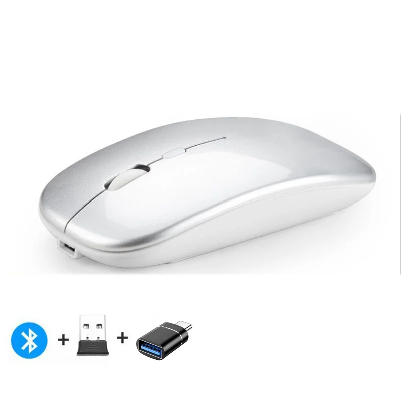 Oplaadbare draadloze muis Bluetooth-compatibele 2,4 GHz dubbele modi computermuizen met nano-ontvanger voor pc-laptop Macbook
